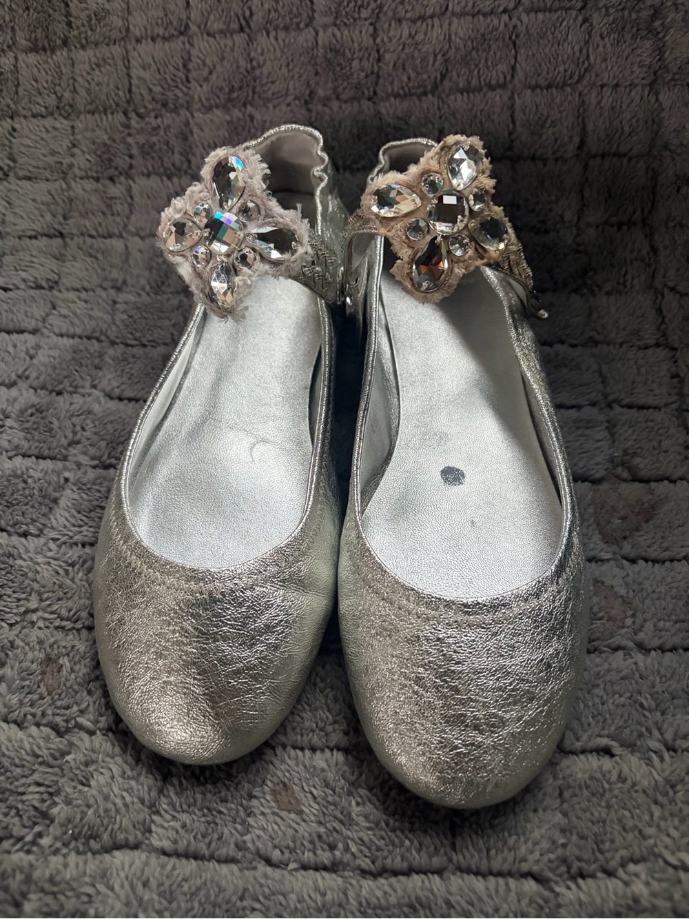 Tory Burch Silver Metallic Jeweled Ballet Flats